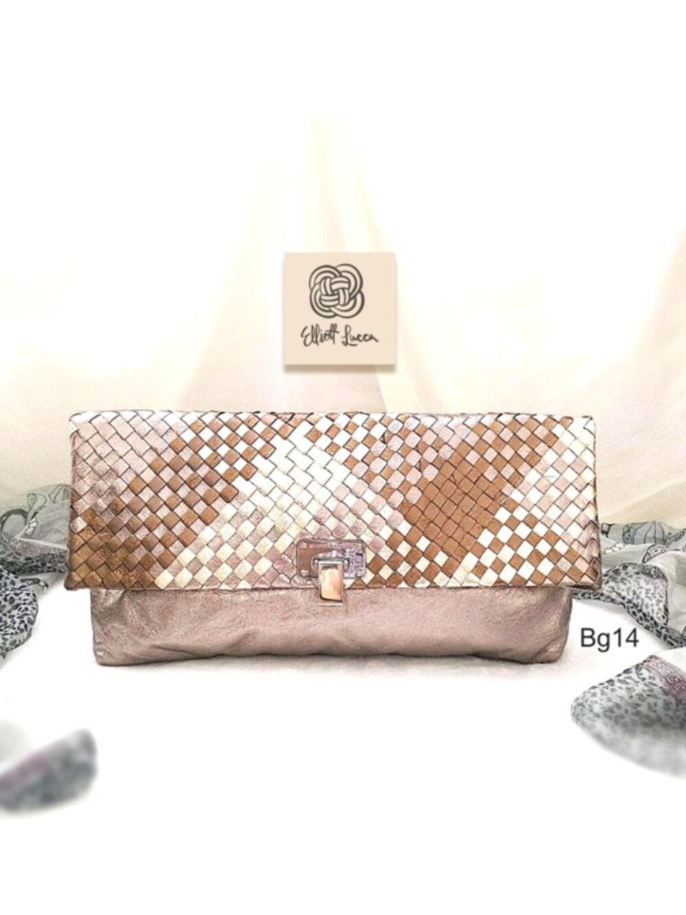 ELLIOTT LUCCA 3in1 Bag Metallic Gold Weaved Leather Clutch Shoulder Bag …